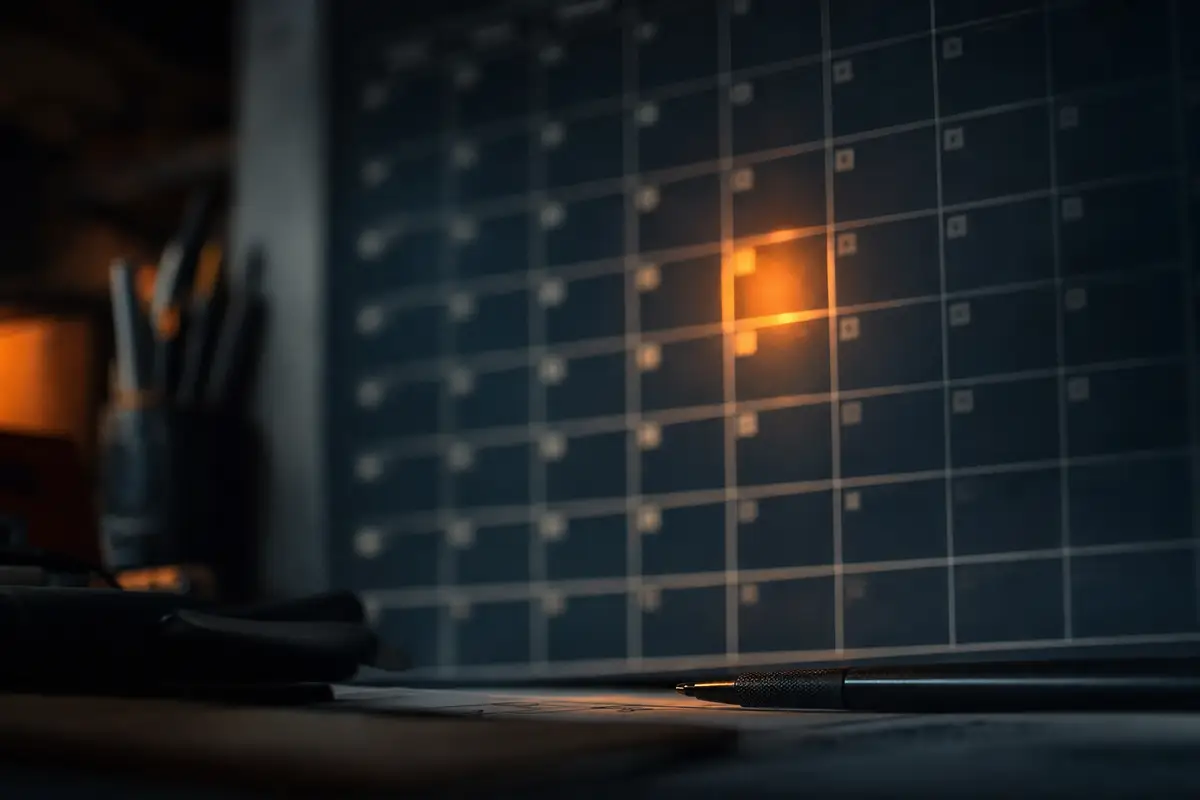 Calendar with one slot glowing — a job booked by the AI agent