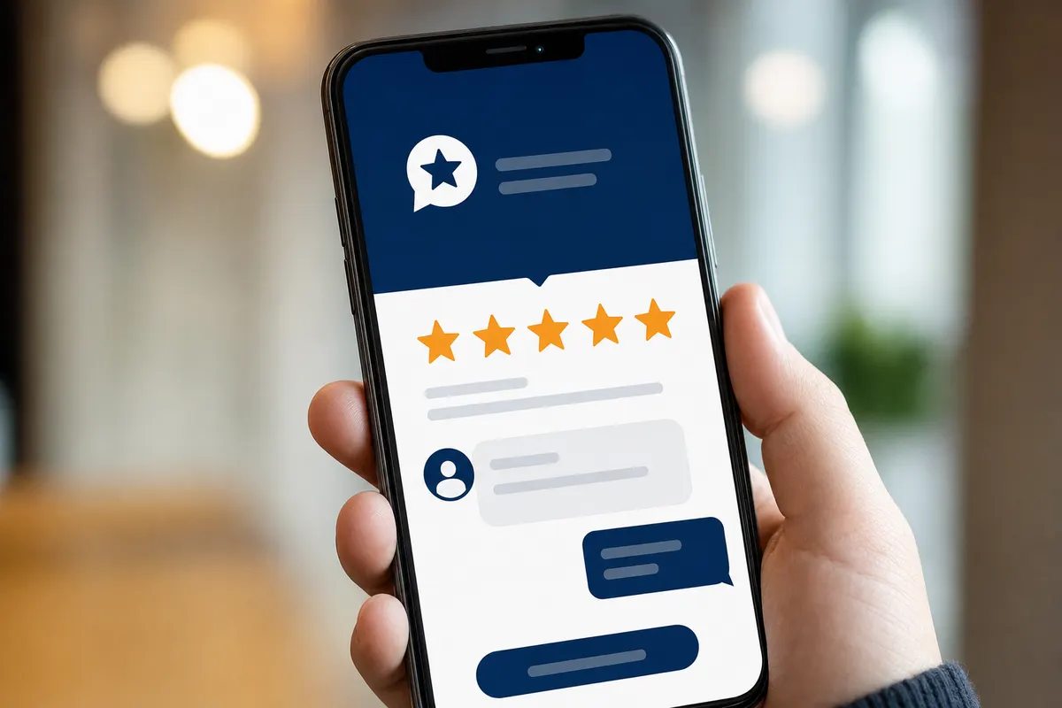 Phone screen showing an automated five-star review request