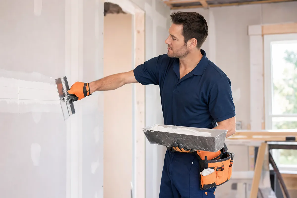Drywall professional at work