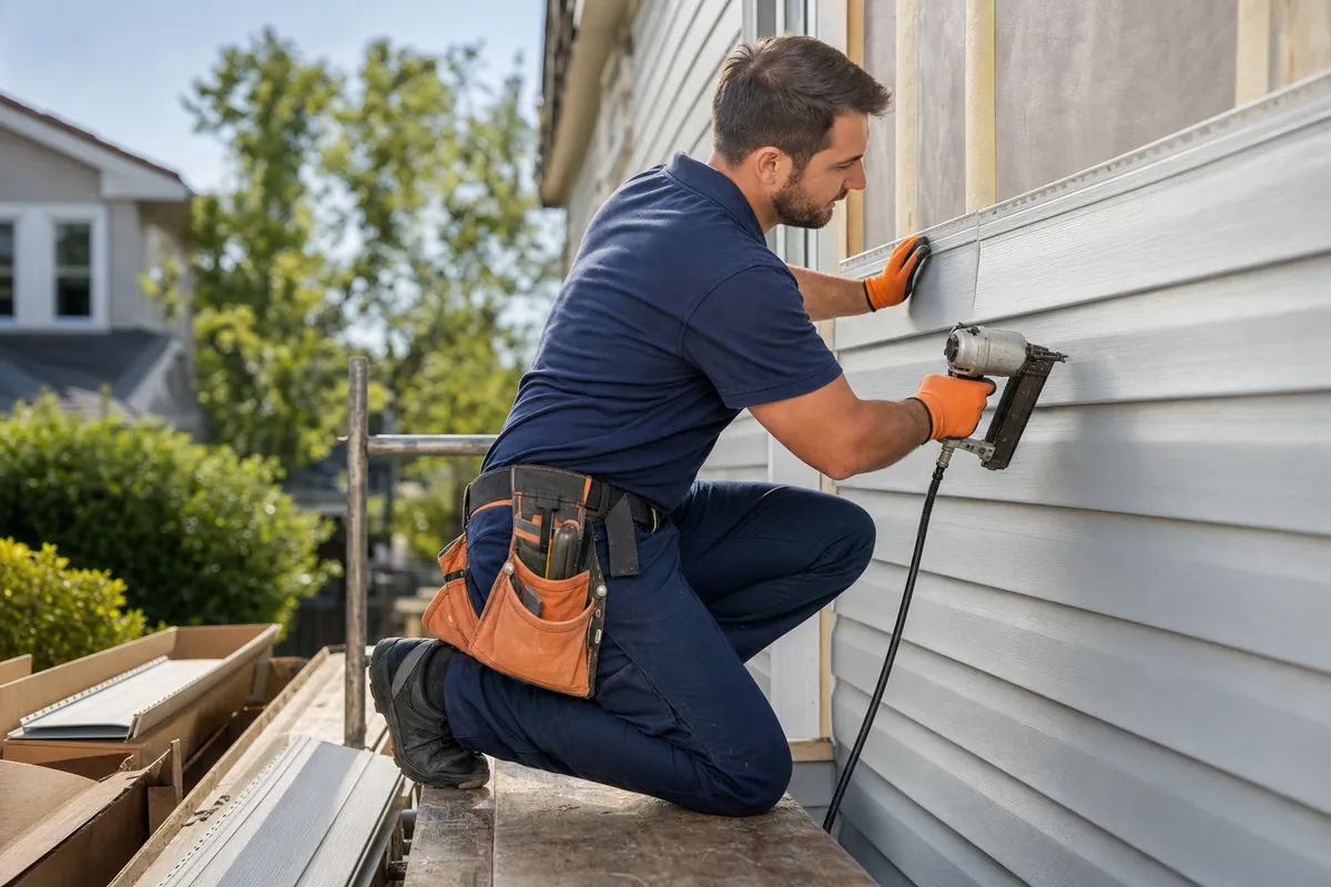 Siding professional at work
